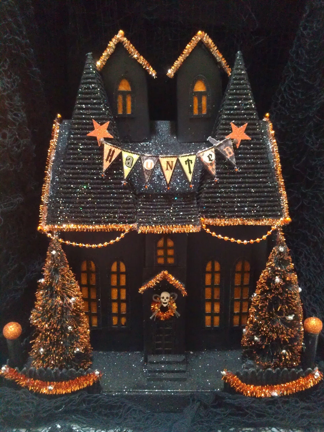 OOAK Light Up Halloween Like Department 56 Putz Haunted House