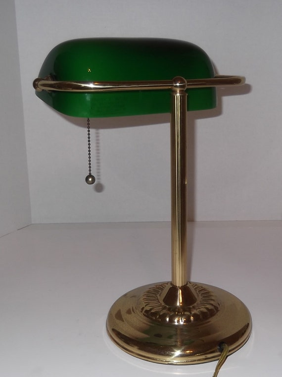 Vintage Bankers Lamp / Desk Lamp / Green Glass Shade