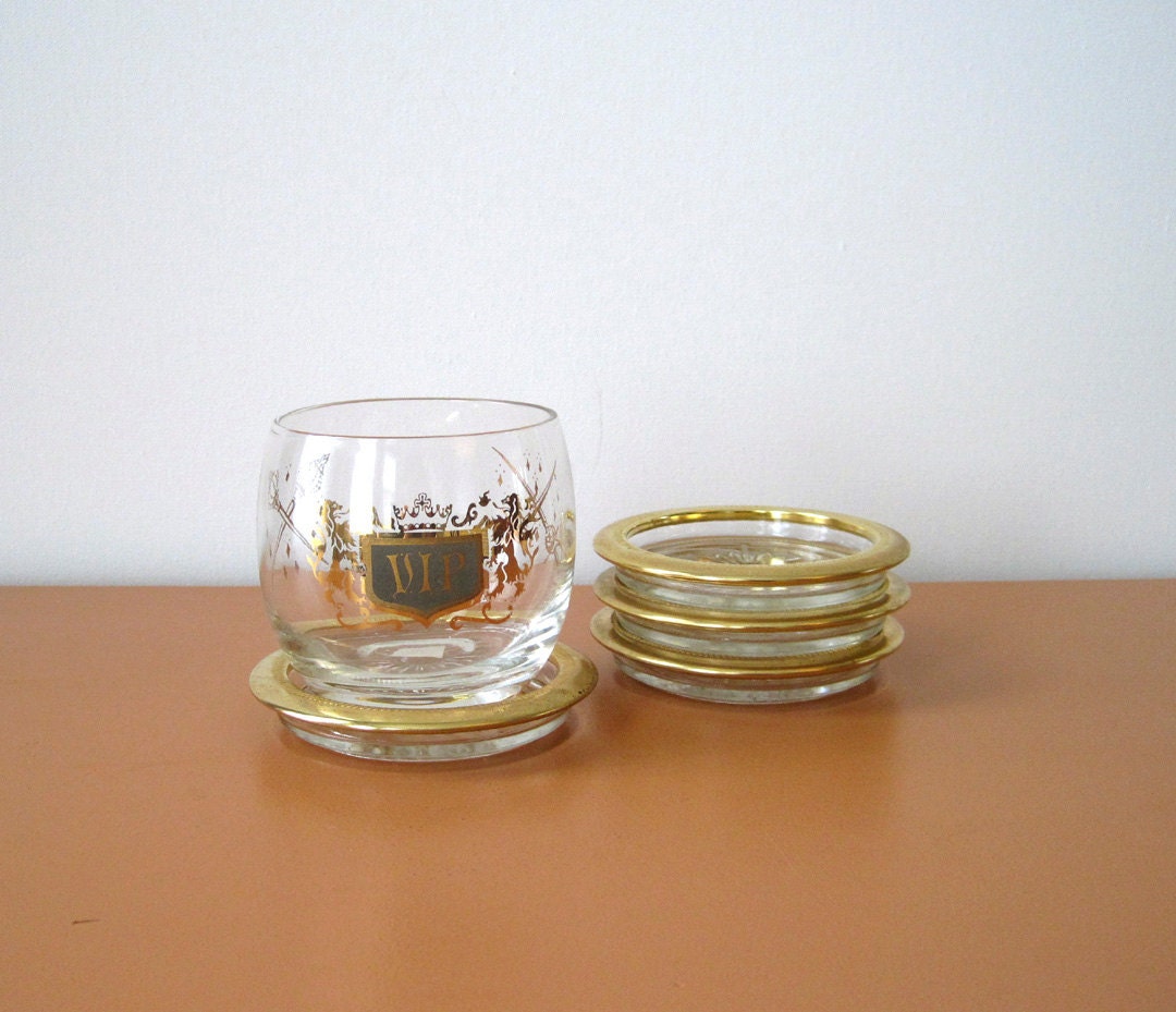 Vintage Gold Rimmed Coasters Set of Four