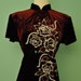 Velvet Asian Dress - Full Length with Slit Japanese Geisha Dress - Velvet with Painted Roses VLV Rockabilly Pinup