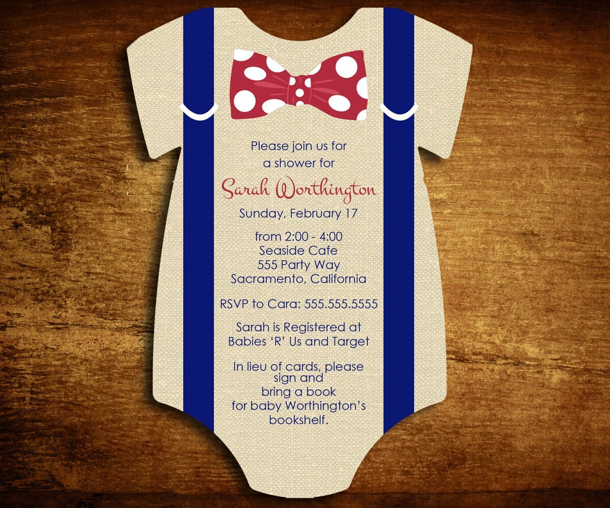Suspenders Bow Tie Die Cut Baby Boy Shower Invitations