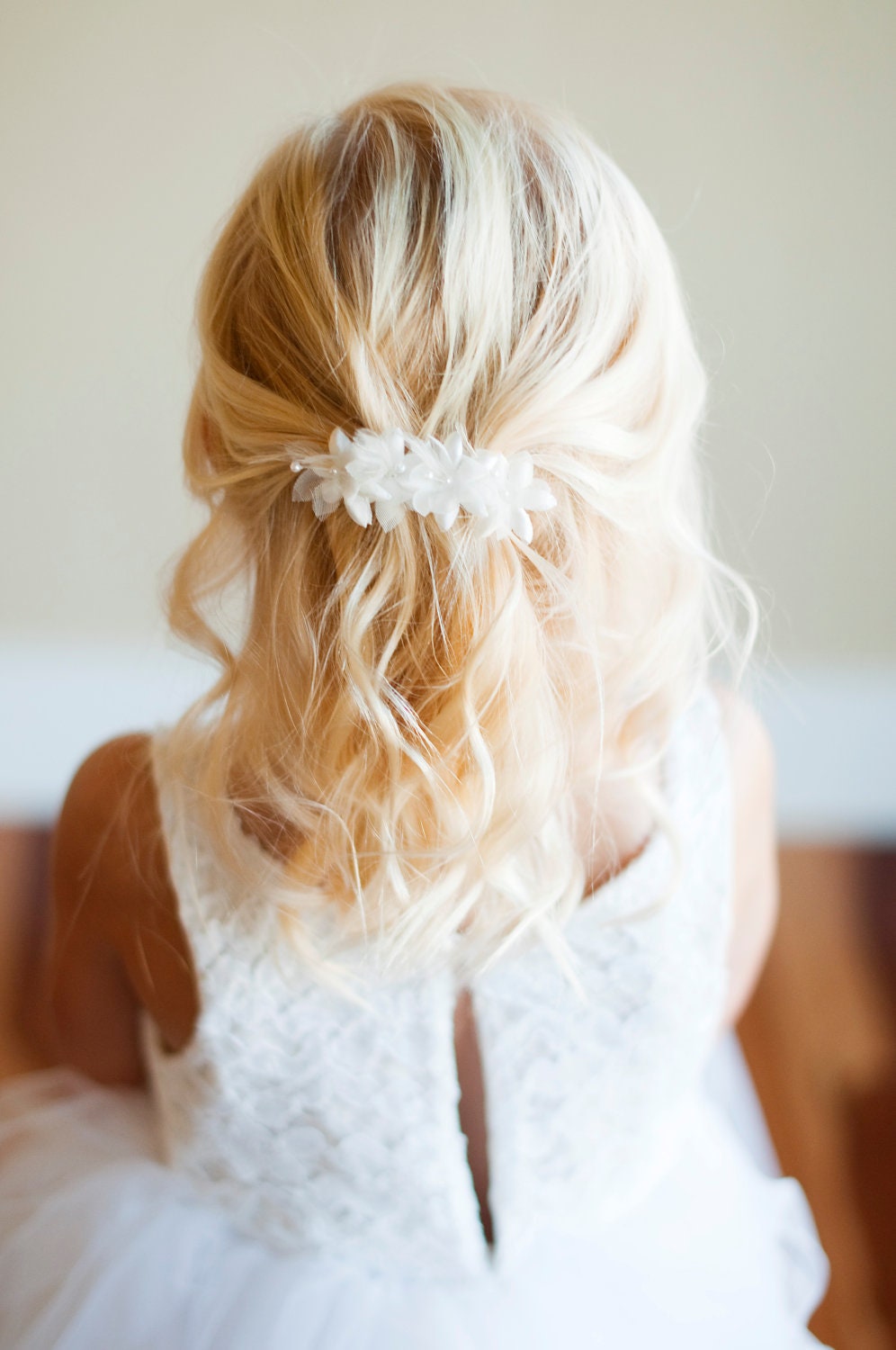 The Wood Anemone Flower Girl Hair  clip in in ivory and white