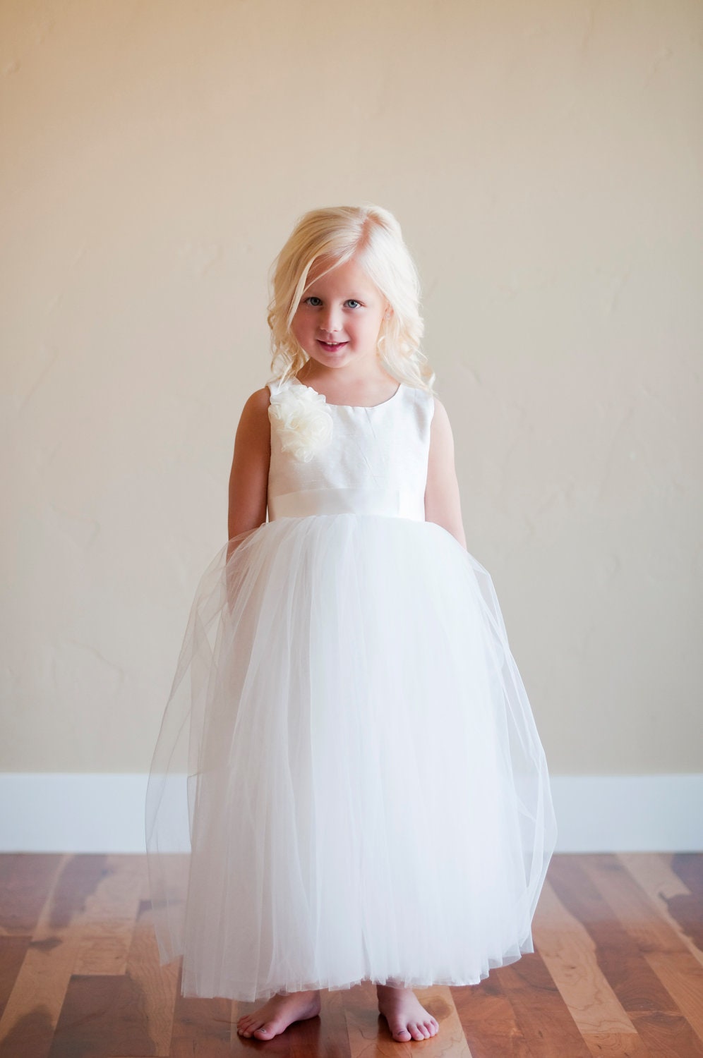 Silk flower girl dress in ivory or white White silk first