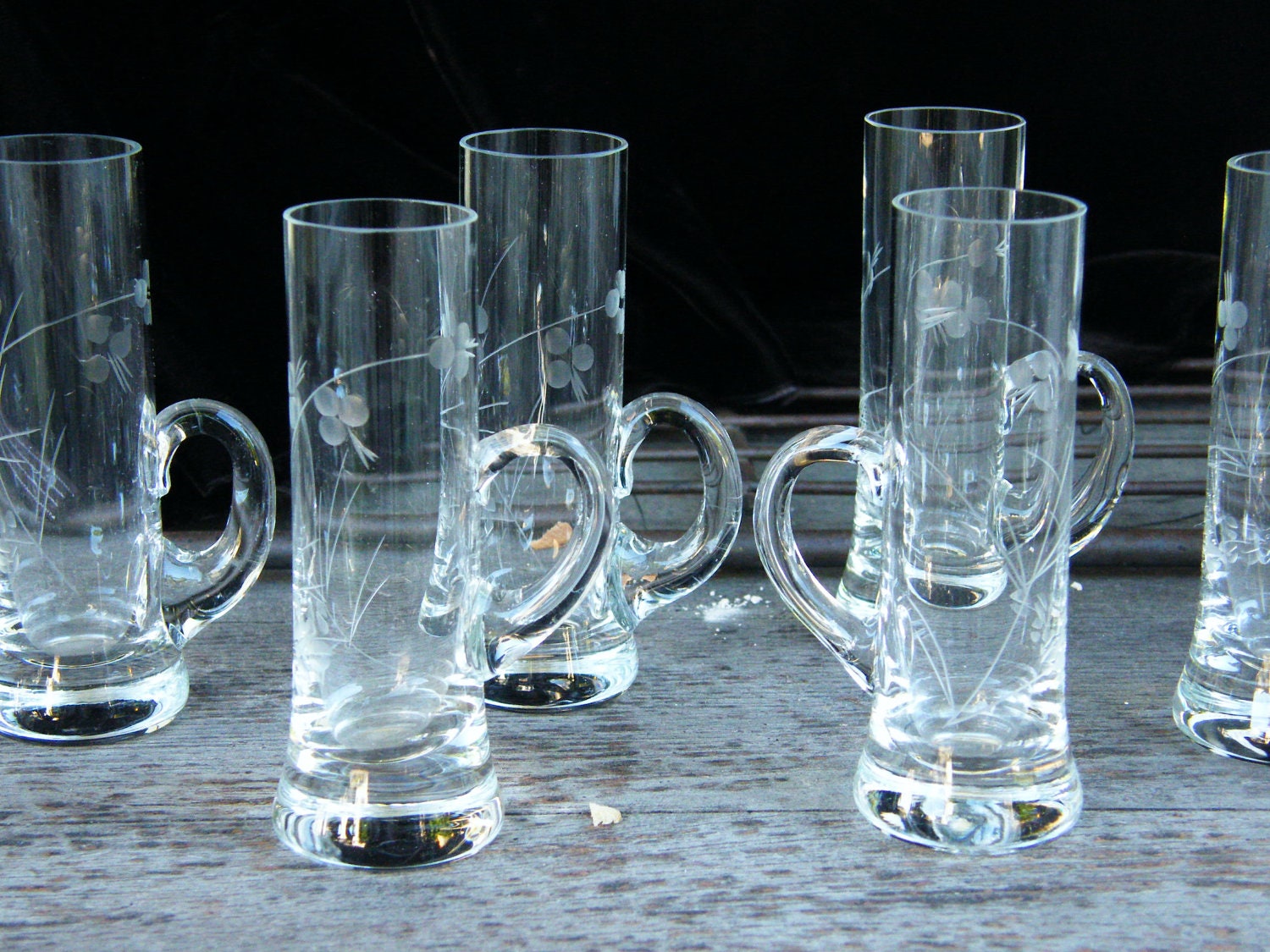 6 etched crystal cordial glasses applied handles by findakeeper