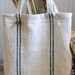 Vintage French Grain Sack Tote Bag Blue Stripes
