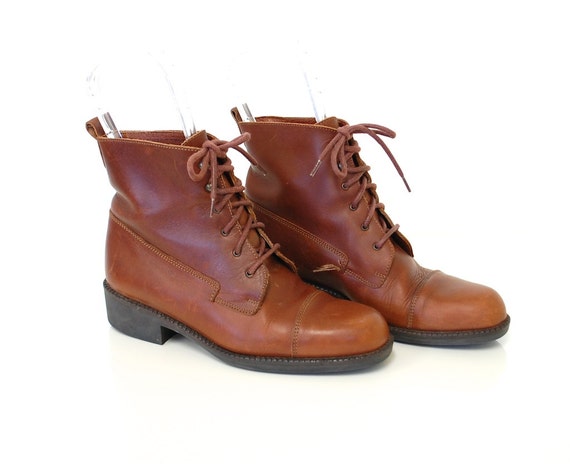 6.5 // Vintage Brown Leather Lace Up Ankle Boots by RebootVintage