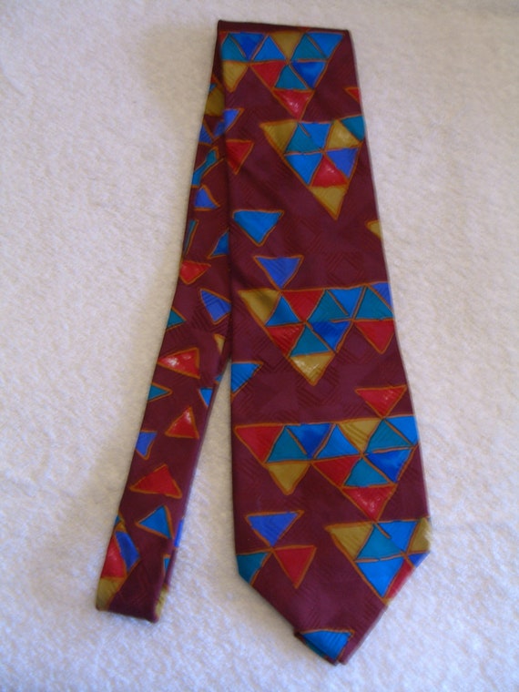 Red blue green and yellow tie.