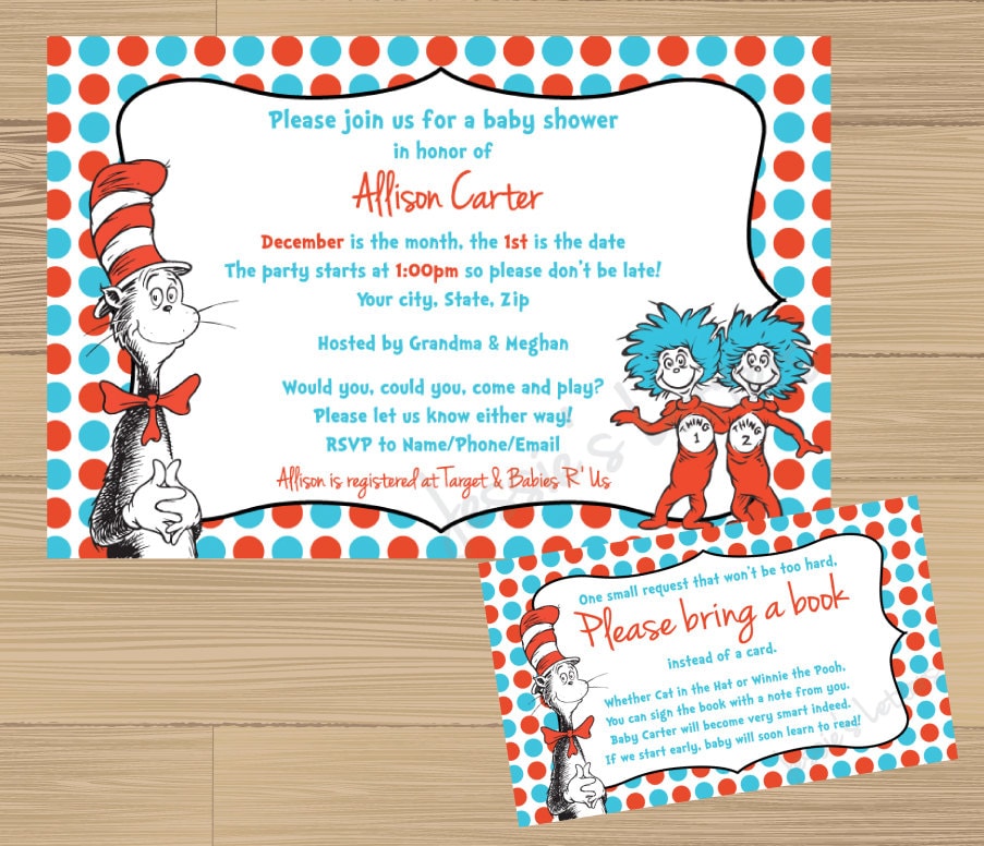 Dr Seuss Themed Baby Shower Invitations - Dr. Seuss Cat Hat Thing 1 2 ...