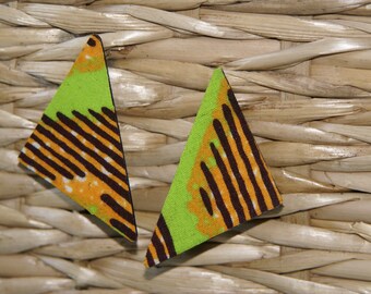 Stud Earrings - Triangle Fabric Covered Wood Earrings