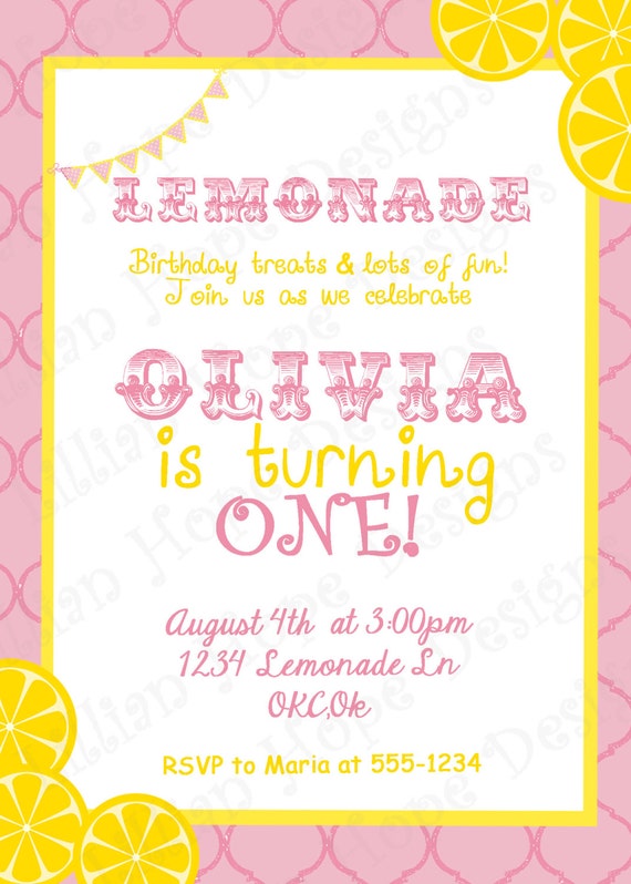 Lemonade Party PRINTABLE Custom Invitation and Thank You