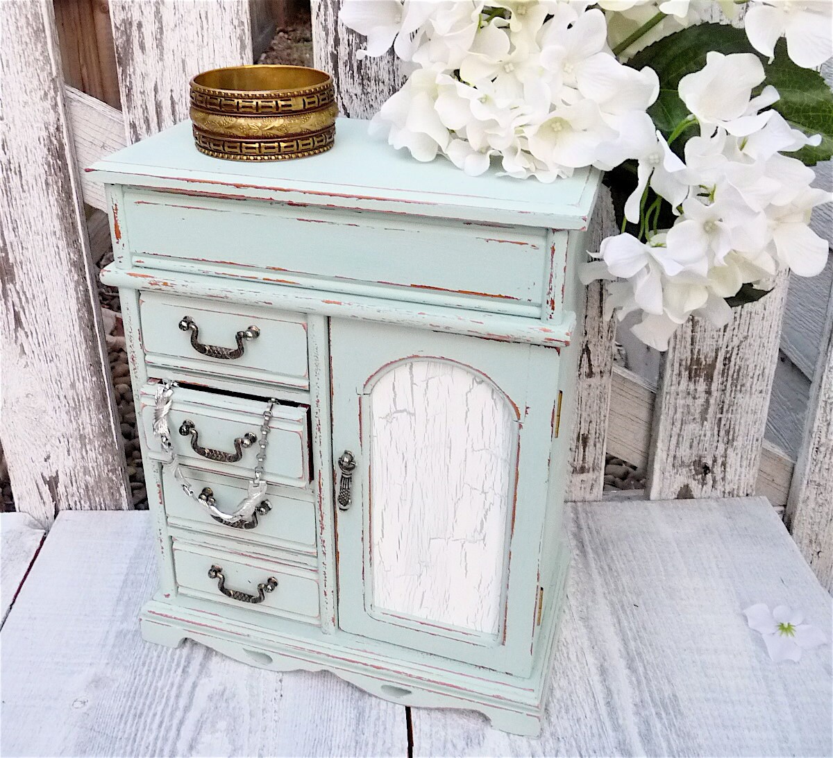 Pastel Mint Green Shabby Chic Jewelry Box by HuckleberryVntg