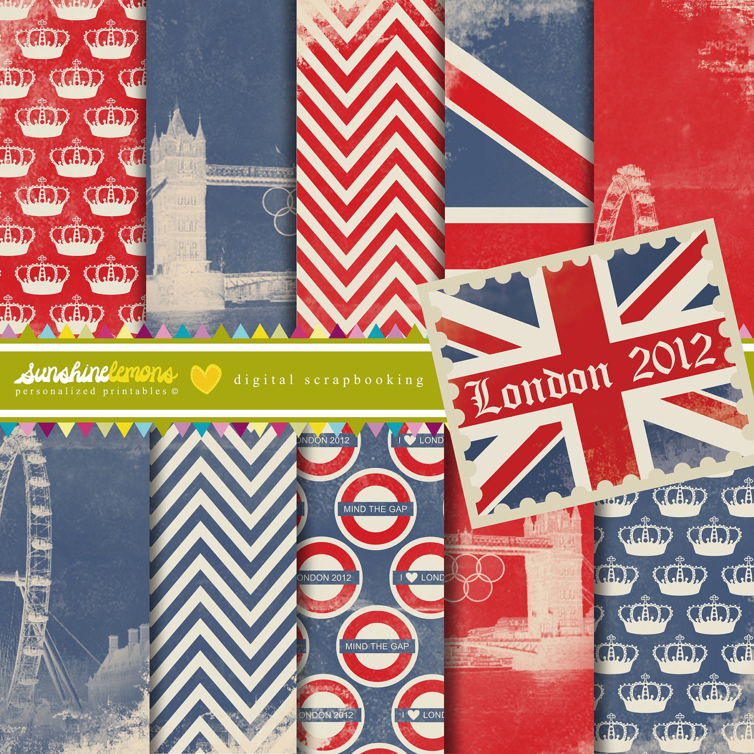 London 2012 Digital Scrapbooking Paper Set COMMERCIAL USE