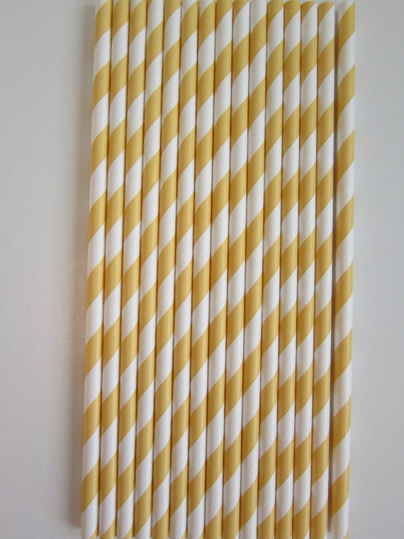 25 Buttercream Yellow Striped Paper Drinking Straws Il_570xn