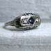 Fabulous Vintage 14K White Gold Diamond and Sapphire Three Stone Engagement Ring.
