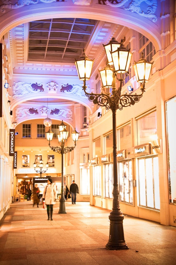 European Night Street Lamp Post Light Photo Print