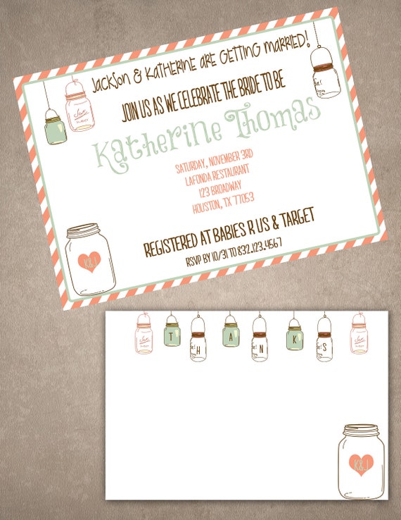 Mason Jar bridal shower/baby shower invite and thank you note-Print your own Il_570xn