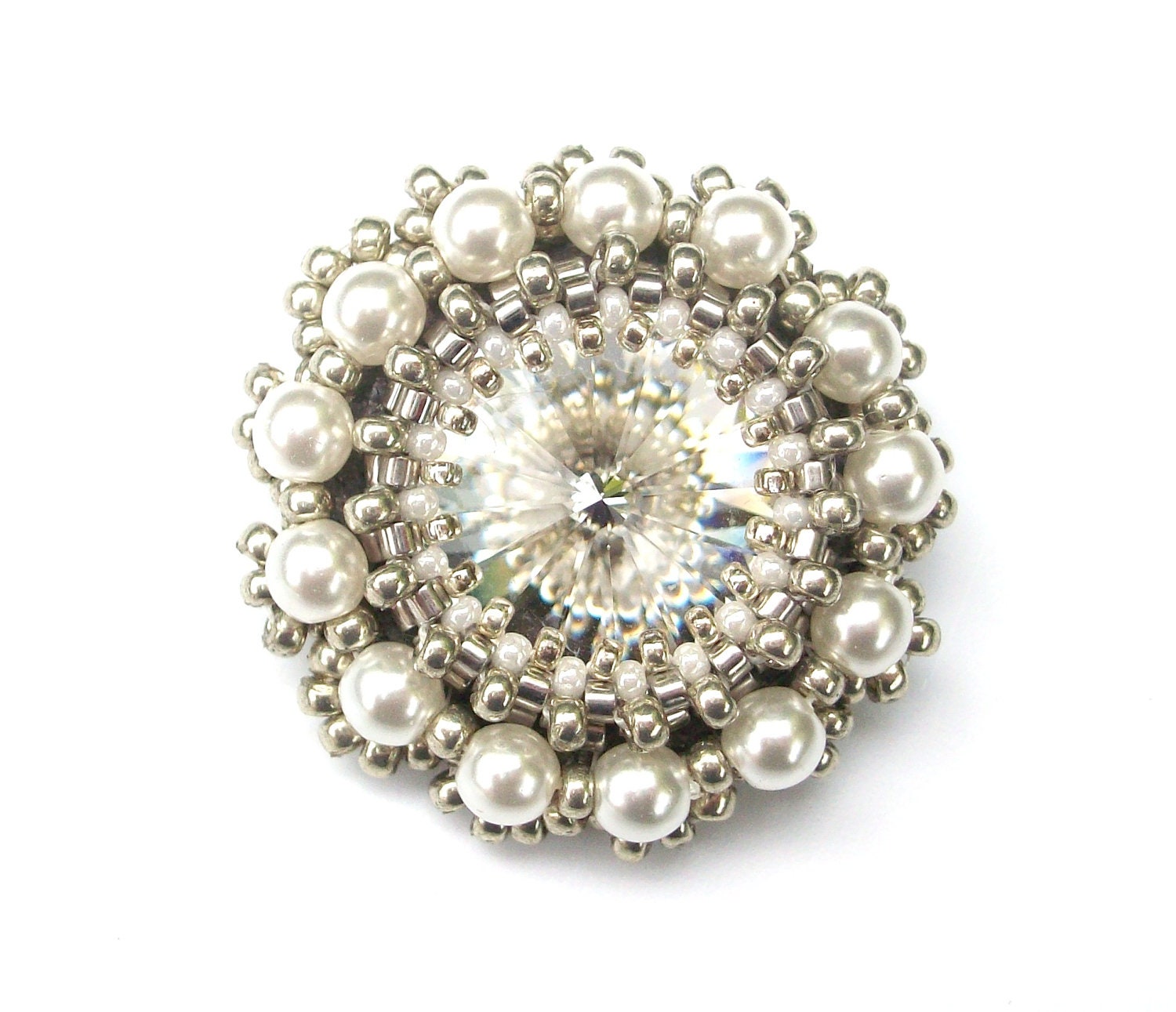Brooch Swarovski Crystal & White Pearl Beaded Brooch Pin