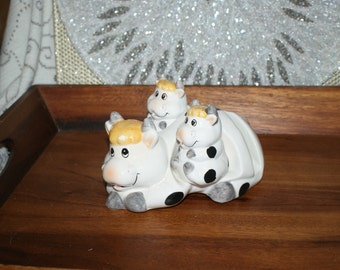 Vintage Cow Salt, Pepper and Napkin Holder