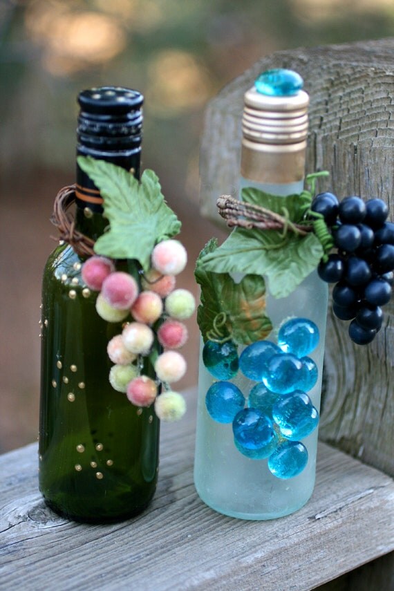 Items similar to Decorative Bottles With Grapes, Olive Oil Bottles