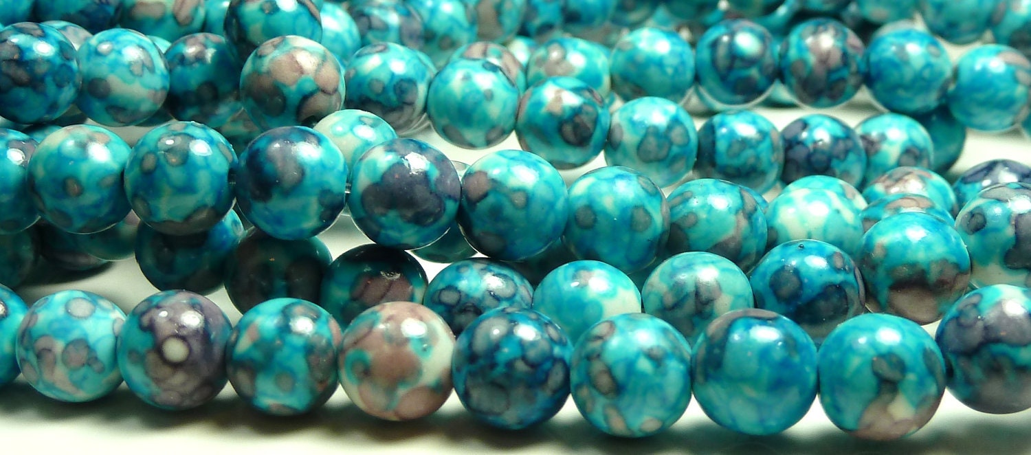 8mm Rain Flower Stone Ocean Jade Round Gemstone Beads 24pcs