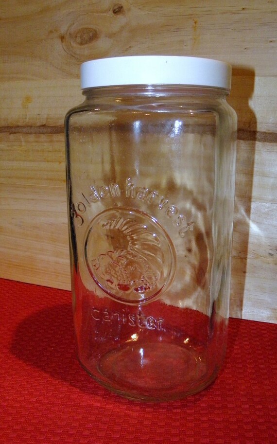 Vintage Golden Harvest glass canister Large w lid