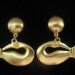 CLEARANCE Vintage CCORI or CORI Drop Earrings have Modernist Birds under Button Top with clip backs in Vibrant Matte Gold