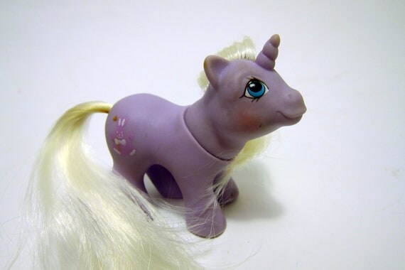 Vintage My Little Pony Purple Rattles Whie Hair Pink White