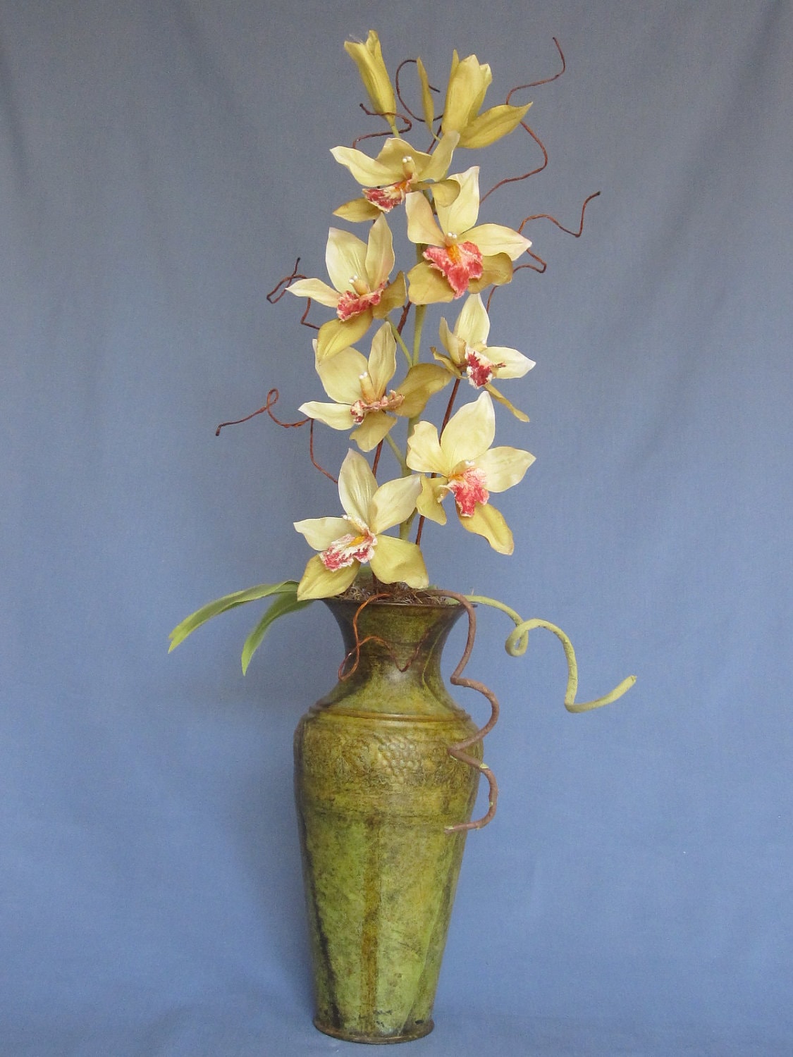 Orchids in metal vase by nippysgallery on Etsy