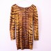 90s Velvet Graphic Tiger Print Long Sleeve Bandage Mini Dress