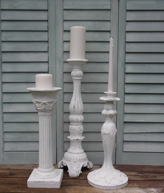 Candle Holder Set of 3 Beach Cottage Shabby Chic Wedding