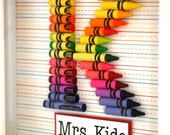 Teacher Gift Customized Crayon Monogram Frame with your choice of letter, name and size.