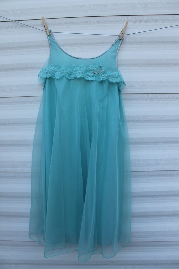 Sheer turquoise ruffled vintage nightie