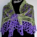 Purple and Green Shawl crocheted Scarf lace wrap handmade 100% wool