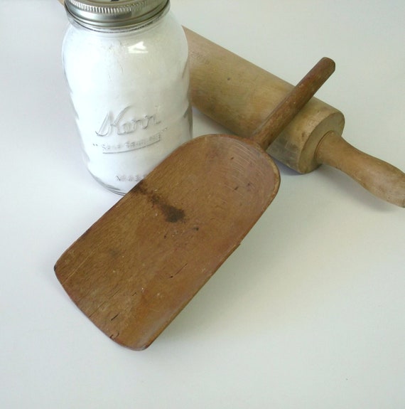 Vintage Wooden Scoop Old Wood Flour Scoop German Primitive