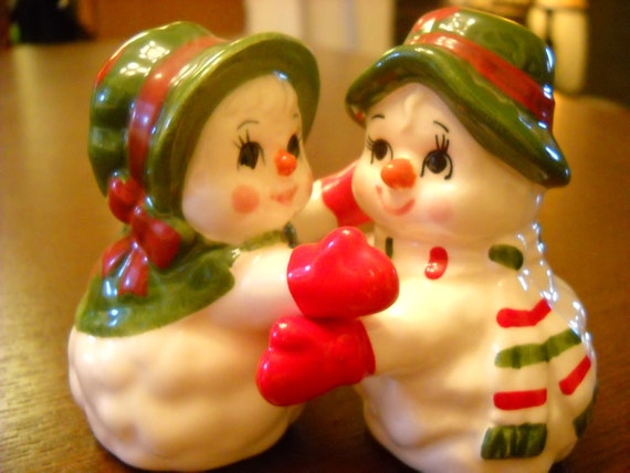 Salt And Pepper Shakers Lefton Christmas Vintage Snowman 7495