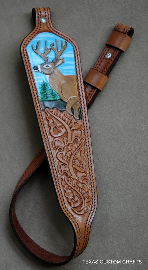 Handmade Leather Rifle Sling With Padded Shoulder Area and