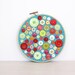 Embroidery Hoop Art, Upcycled Textile And Vintage Button Art, Tropical Punch Cake, Red, Yellow, Orange, Turquoise Folk Art, Button Decor