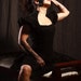 Uber Cute Black Flocked Velvet Gothic Steampunk Victorian 50's Corset and Circle Skirt Dress