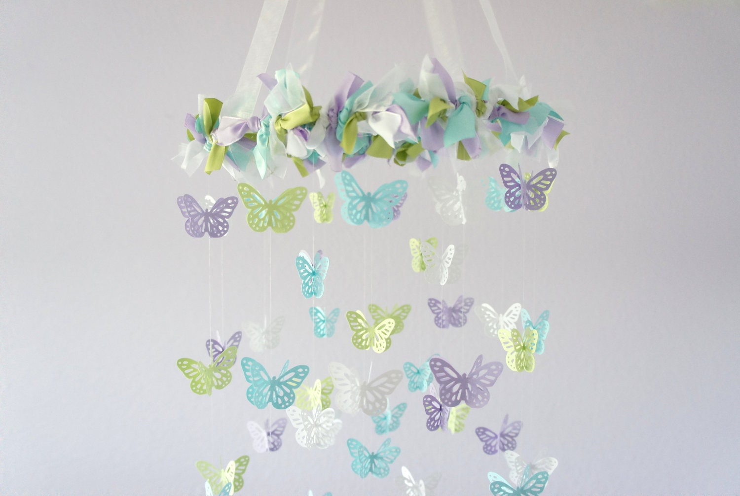 Butterfly Nursery Mobile Lavender Green Blue & White Baby