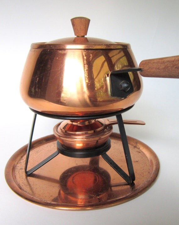 Vintage Copper Fondue Pot Complete Set with Stand