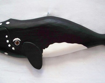 Hand carved and painted wood Right Whale wall sculpture by Randy & Elaine Fisher,FISHER WILDLIFE