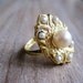 Vintage Cocktail Ring with Pearls- Silver Dipped in Gold- Size 8