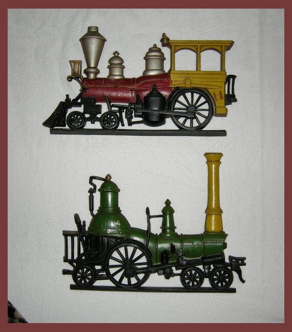 SALE Metal Train Engine Wall Plaques 2 Vintage
