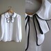 Childs Play - Vintage 70s White with Black Trim Pleated Bow Collar Peter Pan Blouse Top