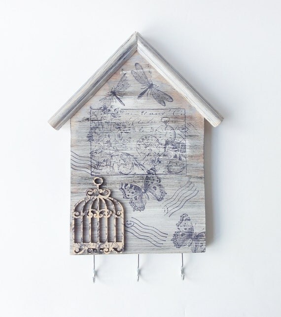 Wall Key Rack/ Distressed wood key holder/ key hook holder