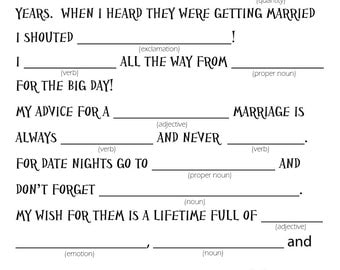 Unique wedding mad libs related items | Etsy