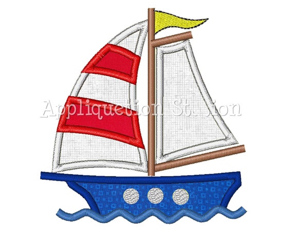 Sailboat Schooner Applique Machine Embroidery Design boat boy