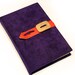 Handmade Suede Leather Journal / Smal Sketchbook with wooden button purple with a red stripe