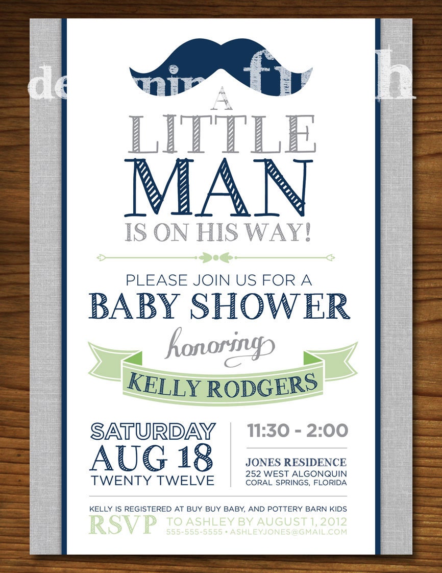 Little Man Baby Shower Invitation with Mustache Vintage