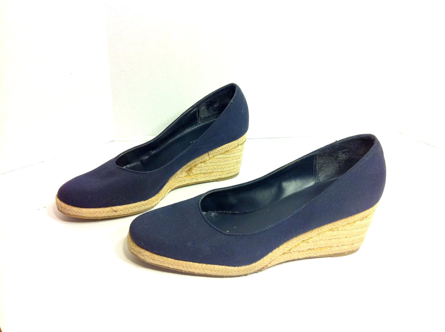 Canvas Wedge Espadrilles 9 Navy Woven Slip by MelissaJoyVintage